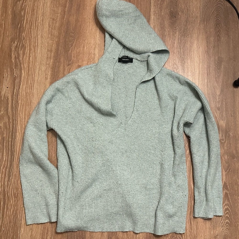 Forever21 hood soft cotton sweater v neck long oversized